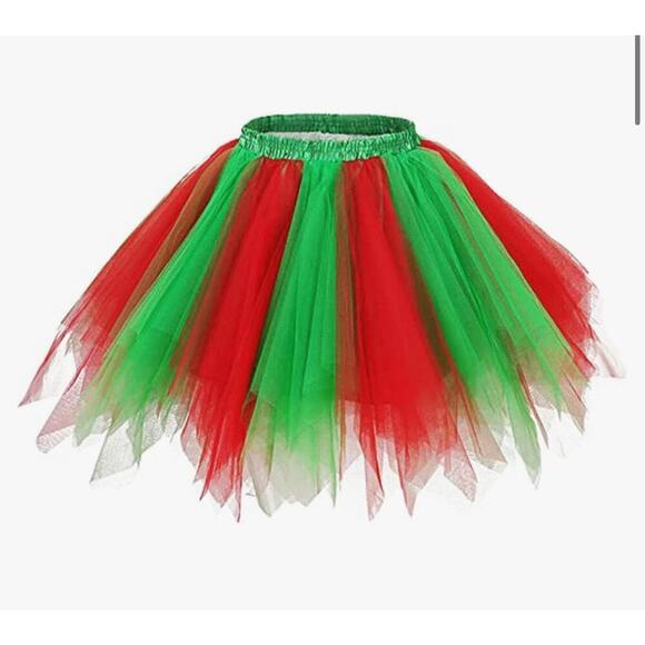 Unbranded Tutu Mini Skirt Tulle Layered Balletcore Pull On Red Green Womens - Picture 2 of 4